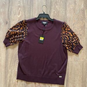 DKNY purple sweater with cheetah sleeves